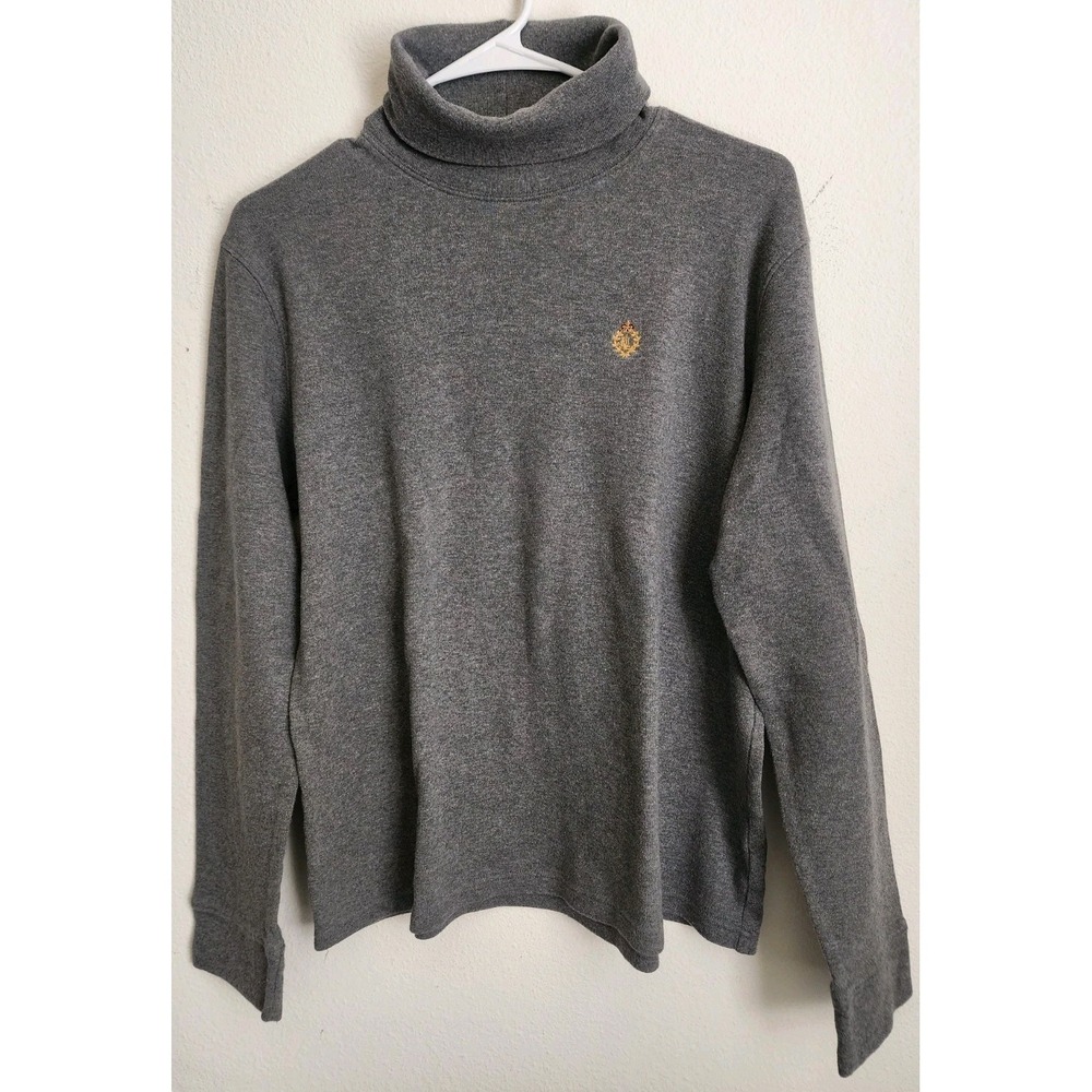 Vintage Lauren Ralph Lauren Gray Turtleneck Crest Logo XL Y2K Preppy Cotton Top